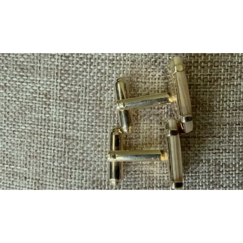 Vintage Semi-Precious Stone Cuff Links Rectangle Gold Tone Business Workwear